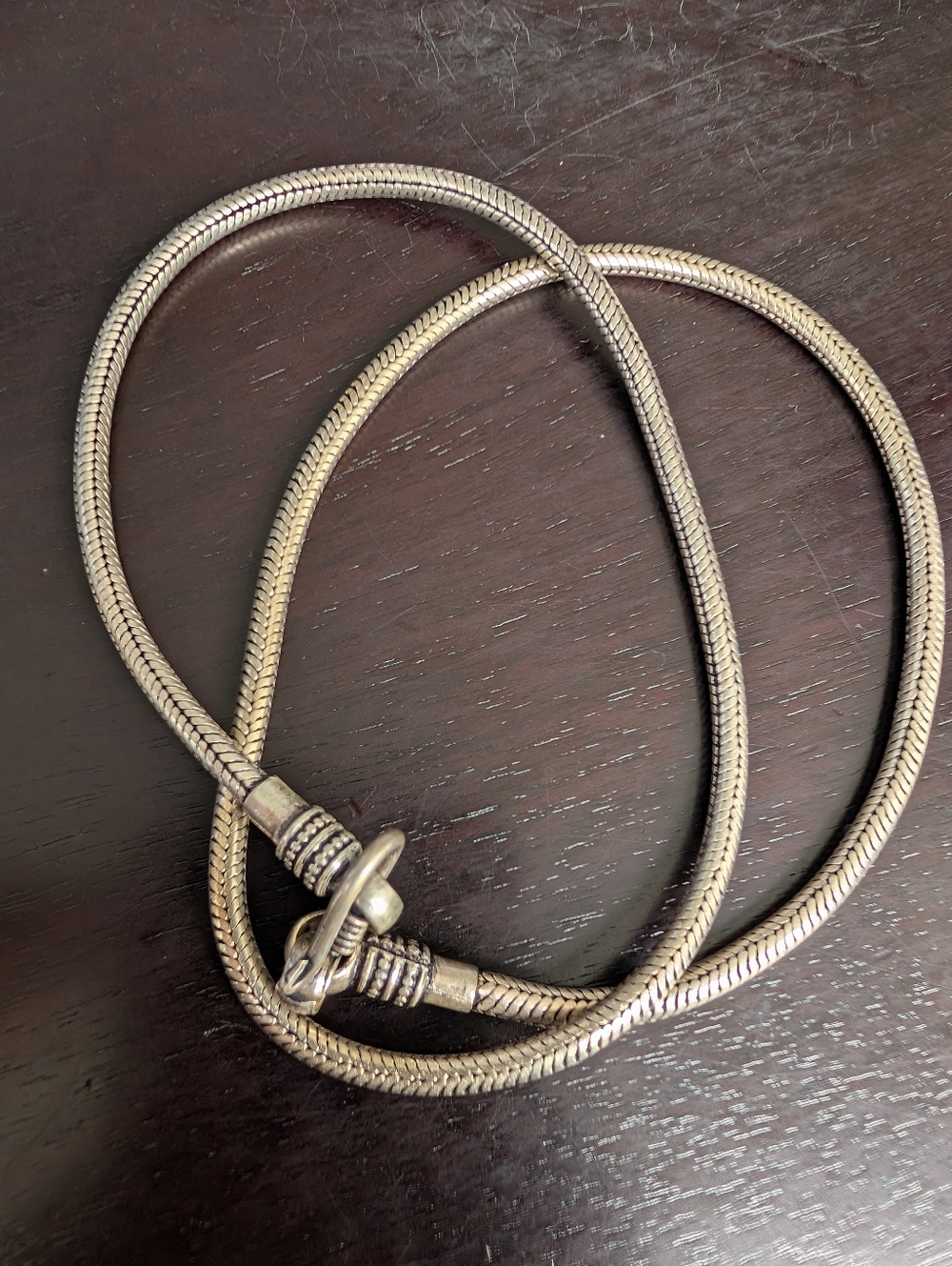 Sterling Silver-Tone Snake Chain Necklace with Toggle Clasp